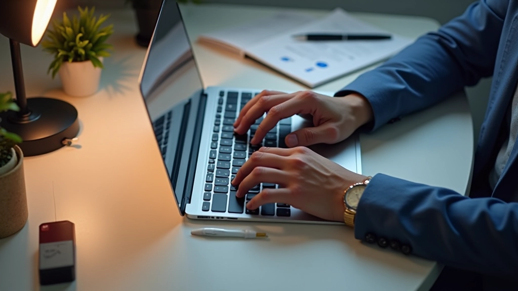 Hands typing on keyboard during content creation and planning session